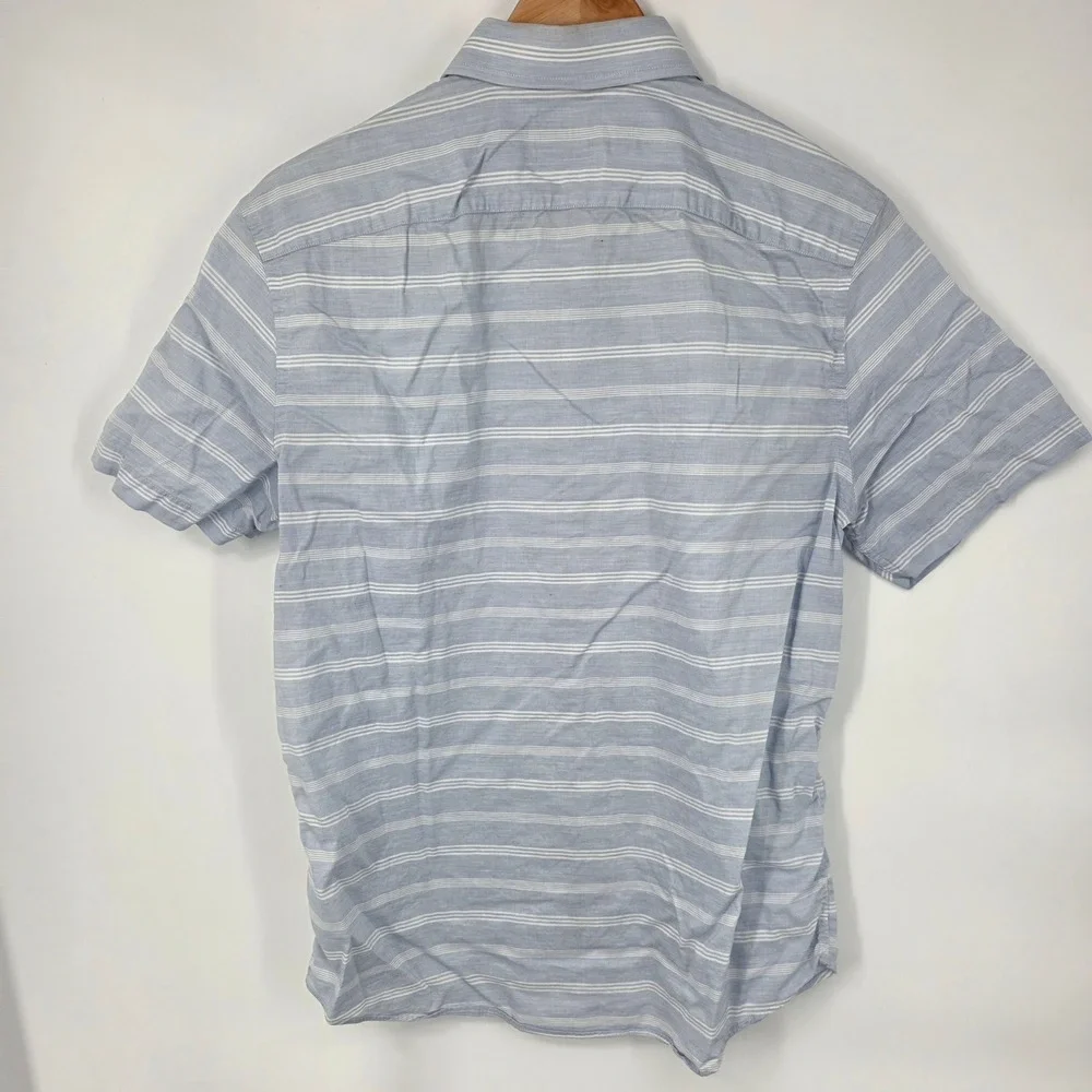 UNTUCKit Rueda Button‎ Down Shirt Mens Medium Blue Striped Slim Fit Short Sleeve